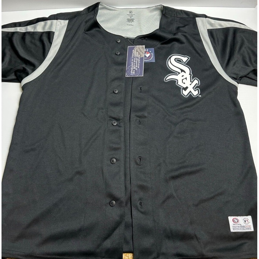 New True Fan MLB Chicago White Sox Jersey Button Up Mens Size XL Black Logo